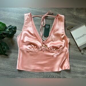 Wild Fable Y2K Satin Rosette Sleeveless Cami Fairy Top in Peachy Pink Size XS